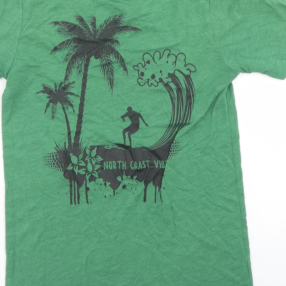 Canvas Womens Green  Polyester Basic T-Shirt Size XS Crew Neck