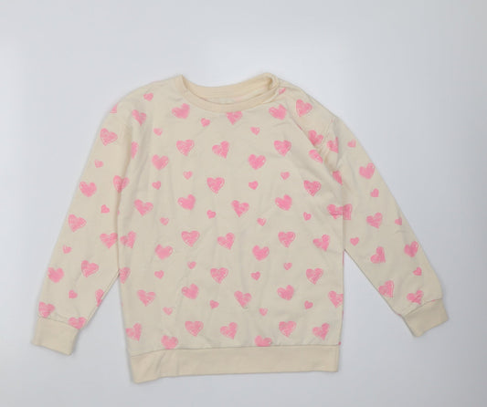 Dunnes Stores Girls Ivory Geometric Cotton Pullover Sweatshirt Size 9-10 Years  Pullover - Heart pattern