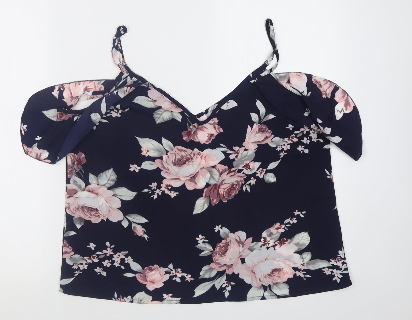 Shien Womens Purple Floral Polyester Basic Tank Size L V-Neck
