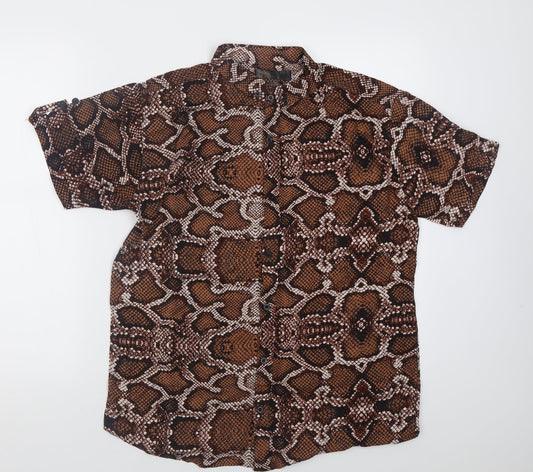nexoluce Womens Brown Animal Print Viscose Basic Button-Up Size 14 Collared