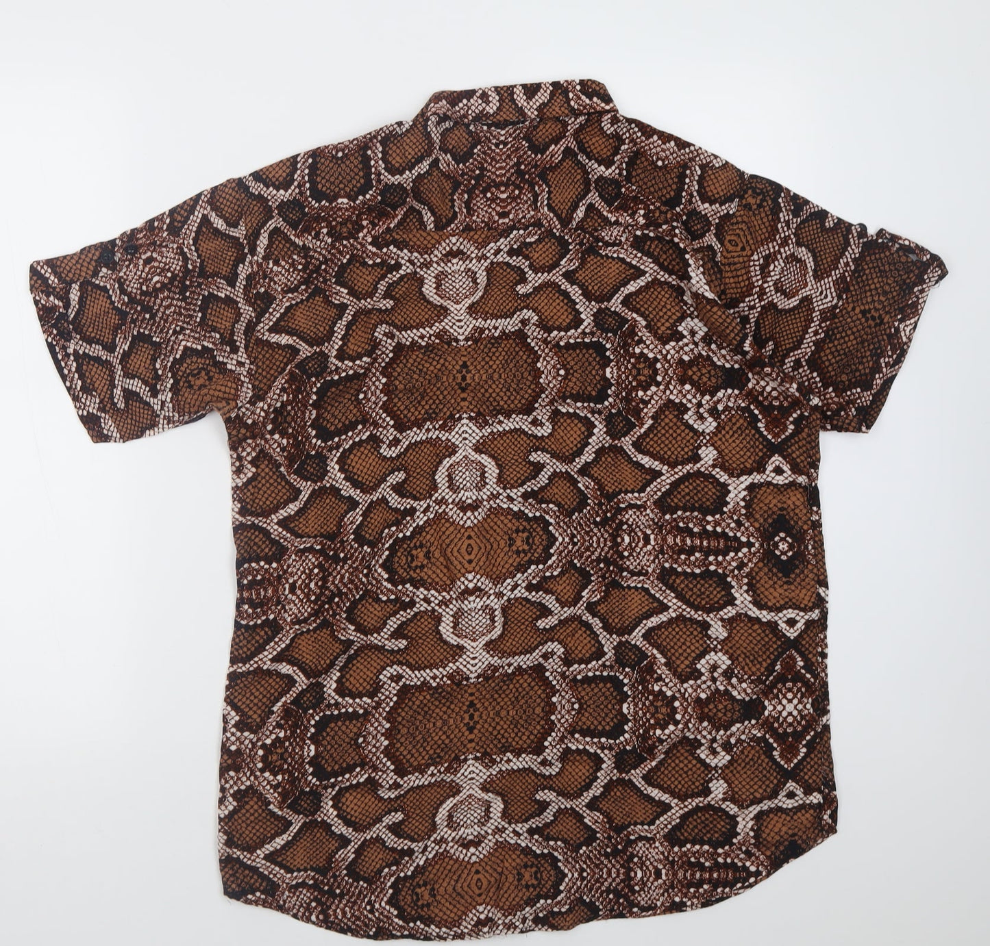 nexoluce Womens Brown Animal Print Viscose Basic Button-Up Size 14 Collared