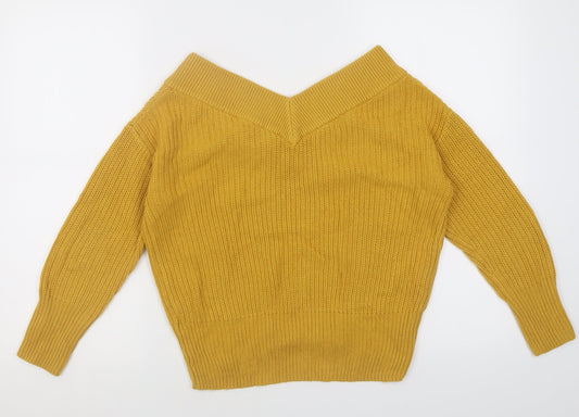 Topshop Womens Yellow V-Neck  Acrylic Pullover Jumper Size 6