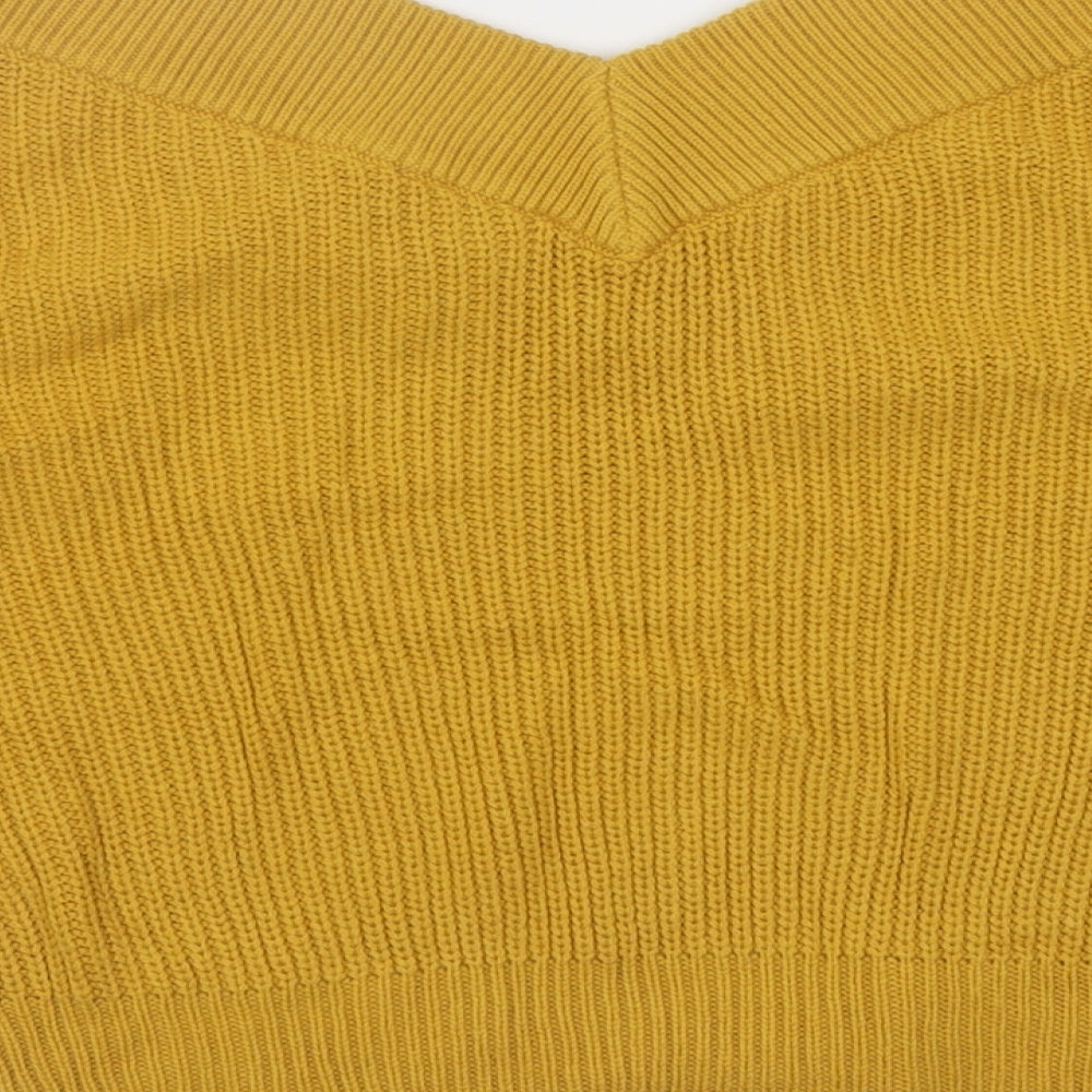 Topshop Womens Yellow V-Neck  Acrylic Pullover Jumper Size 6