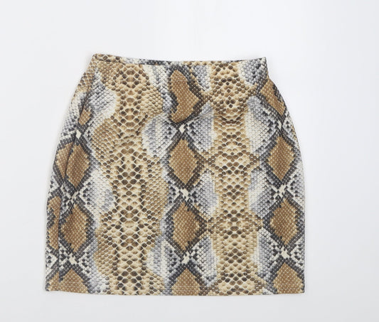 In the Style Womens Brown Animal Print Polyester A-Line Skirt Size 8