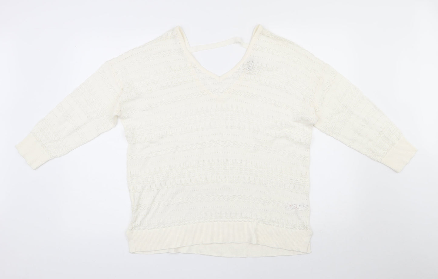 Spirit Womens Ivory V-Neck  Cotton Pullover Jumper Size 16