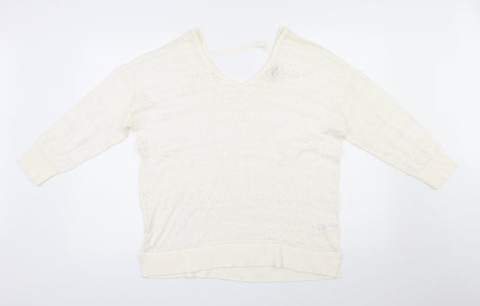 Spirit Womens Ivory V-Neck  Cotton Pullover Jumper Size 16