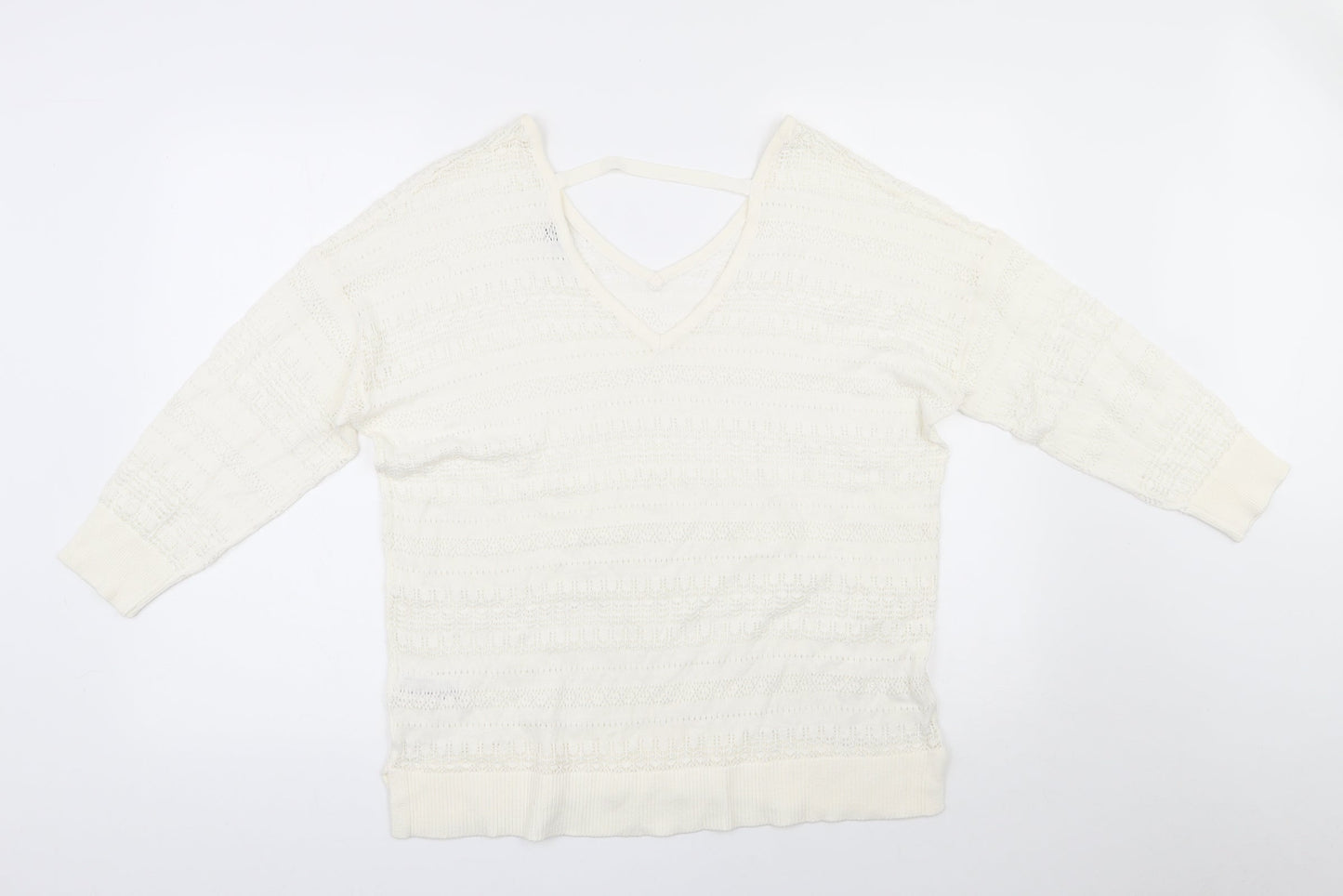 Spirit Womens Ivory V-Neck  Cotton Pullover Jumper Size 16
