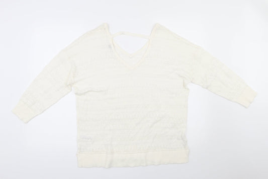 Spirit Womens Ivory V-Neck  Cotton Pullover Jumper Size 16