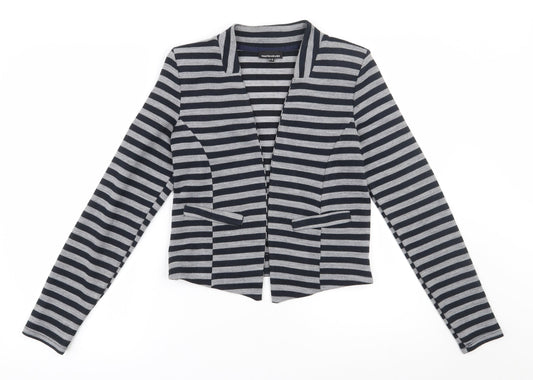 Warehouse Womens Grey V-Neck Striped Acrylic Cardigan Jumper Size 10