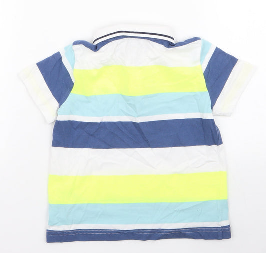 F&F Boys Multicoloured Striped Cotton Jersey Polo Size 2-3 Years Collared Button