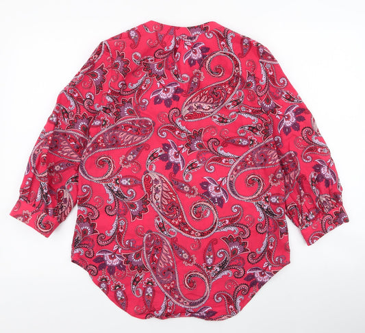NEXT Womens Red Paisley 100% Cotton Basic Button-Up Size 6 V-Neck