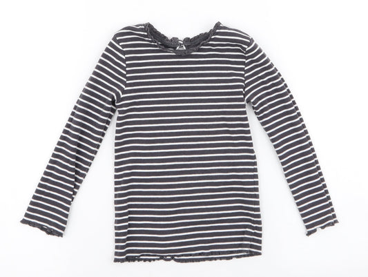 Dunnes Stores Girls Grey Striped Cotton Jersey T-Shirt Size 2-3 Years Round Neck Button