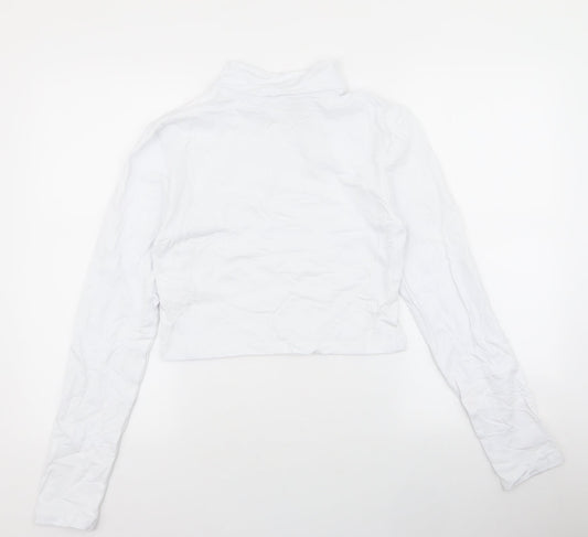 Boohoo Womens White  Cotton Cropped T-Shirt Size 16 High Neck