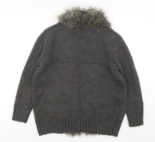 Topshop Womens Grey V-Neck  Acrylic Cardigan Jumper Size 10