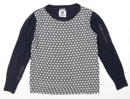 KangaROOS Womens Blue Round Neck Plaid Cotton Pullover Jumper Size 10