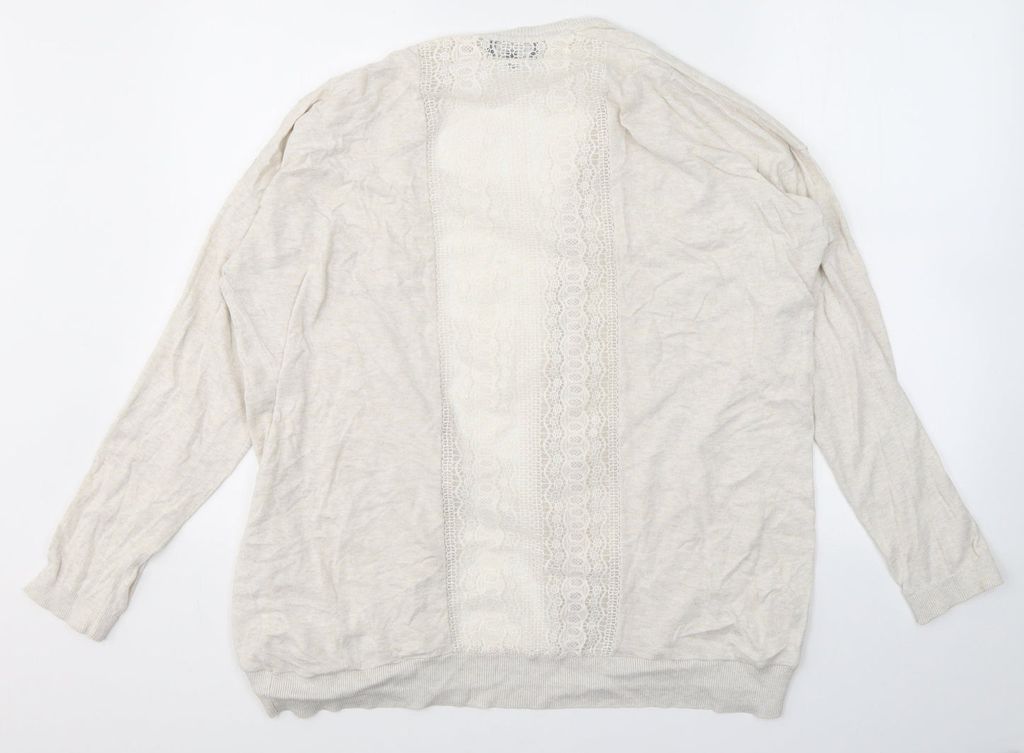 New Look Womens Ivory V-Neck  Cotton Cardigan Jumper Size 18   - Lace Detail