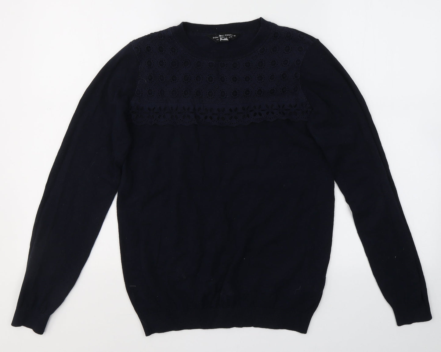 Dorothy Perkins Womens Blue Round Neck  Cotton Pullover Jumper Size 10   - Lace Detail