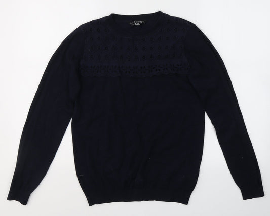 Dorothy Perkins Womens Blue Round Neck  Cotton Pullover Jumper Size 10   - Lace Detail