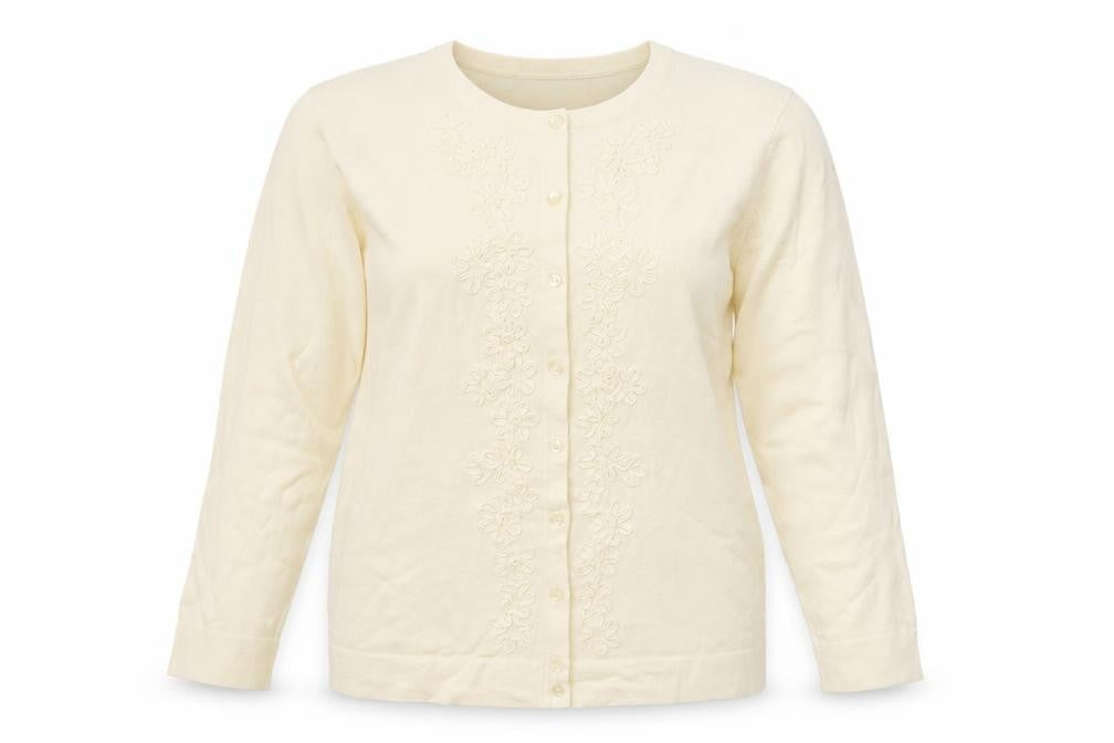 Charter Club Womens Ivory Round Neck Floral Polyester Cardigan Jumper Size L