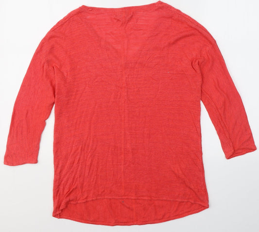 Monsoon Womens Red  Polyester Basic T-Shirt Size M V-Neck