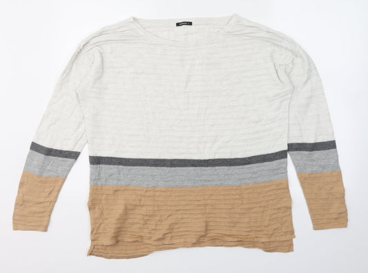 Roman Womens White Round Neck Striped Acrylic Pullover Jumper Size 16