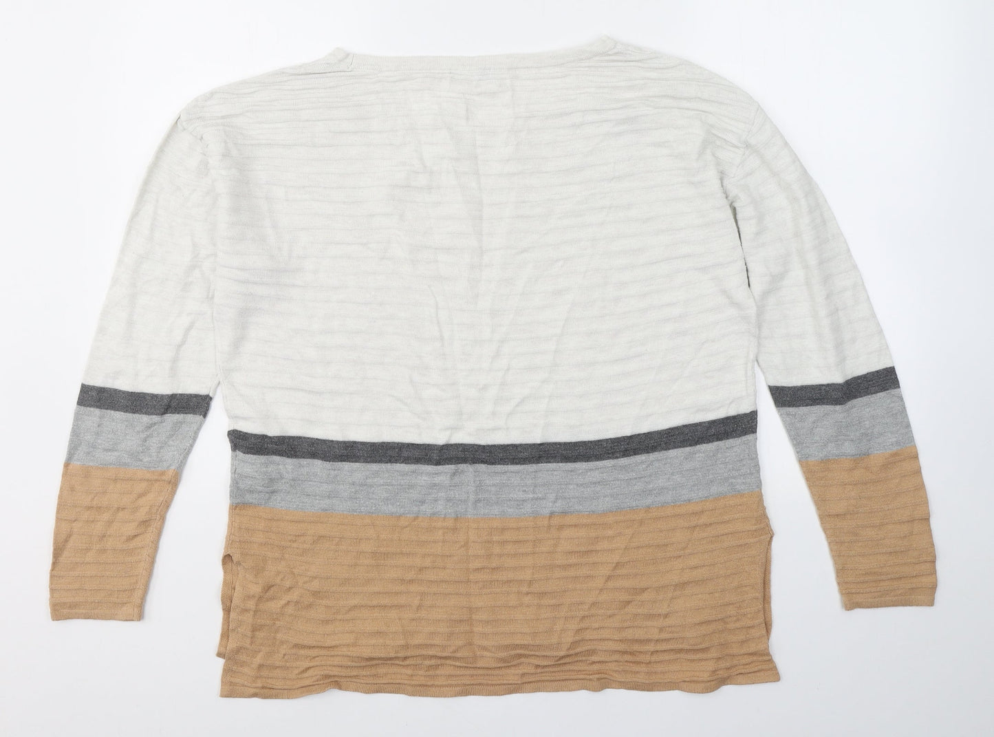 Roman Womens White Round Neck Striped Acrylic Pullover Jumper Size 16