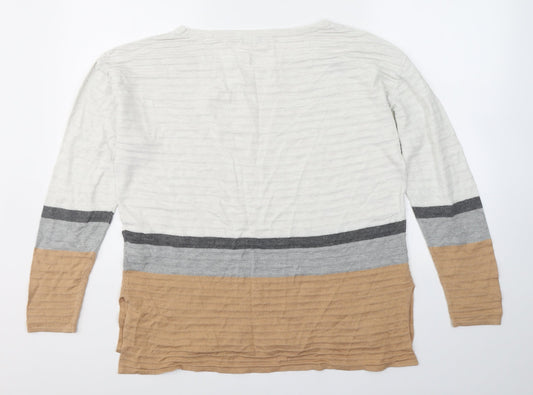 Roman Womens White Round Neck Striped Acrylic Pullover Jumper Size 16