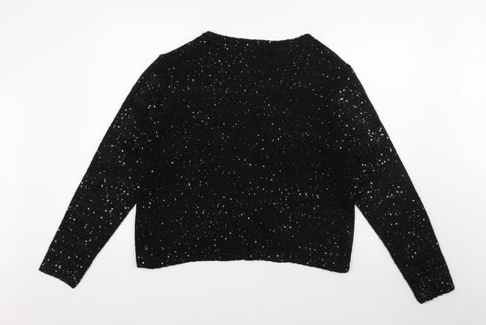 Knitwear Originals Womens Black V-Neck  Acrylic Cape Jumper Size L