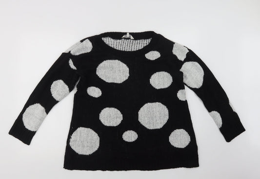 Peacocks Womens Black Collared Polka Dot Acrylic Pullover Jumper Size M