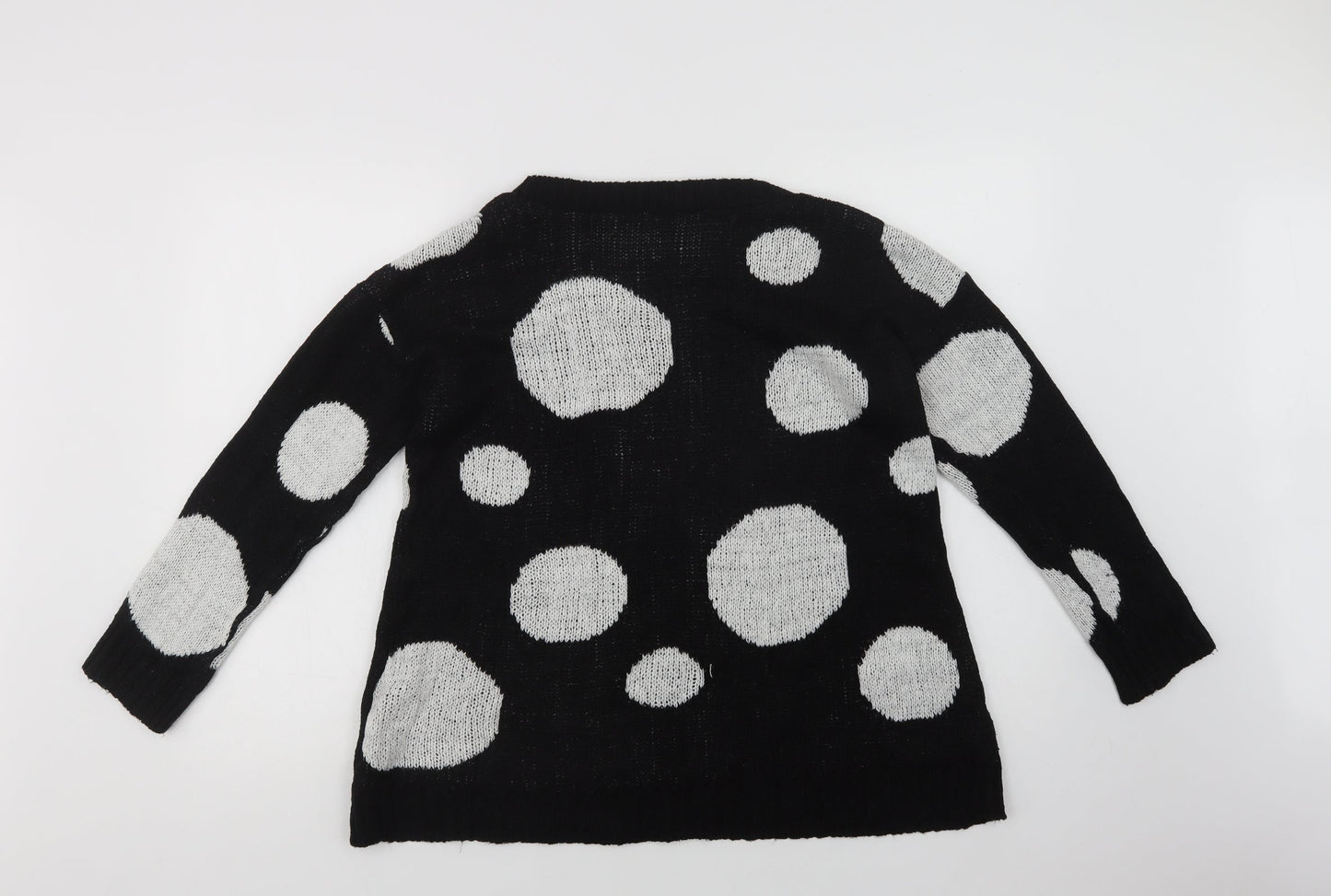 Peacocks Womens Black Collared Polka Dot Acrylic Pullover Jumper Size M