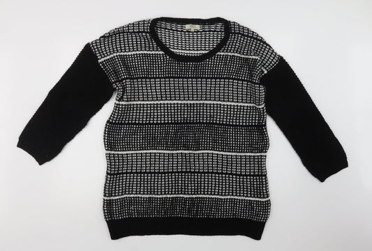 Papaya Womens Black Crew Neck Geometric Acrylic Pullover Jumper Size 14
