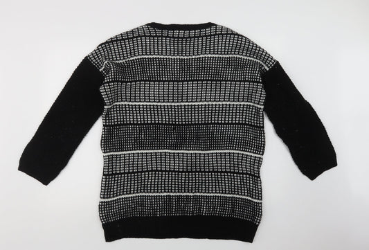 Papaya Womens Black Crew Neck Geometric Acrylic Pullover Jumper Size 14