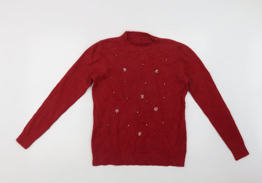 Preworn Womens Red Crew Neck  Acrylic Shrug Jumper Size M