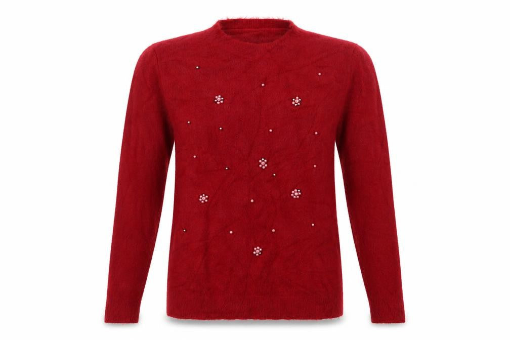Preworn Womens Red Crew Neck  Acrylic Shrug Jumper Size M