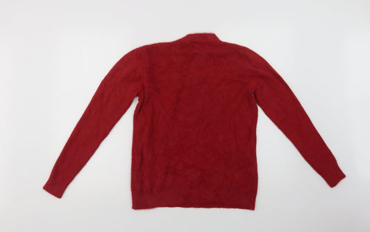 Preworn Womens Red Crew Neck  Acrylic Shrug Jumper Size M