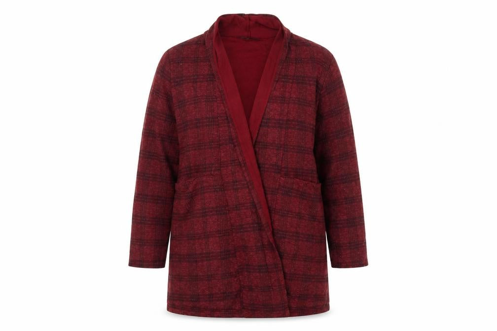 Maysa London Womens Red V-Neck Check  Cardigan Jumper Size L