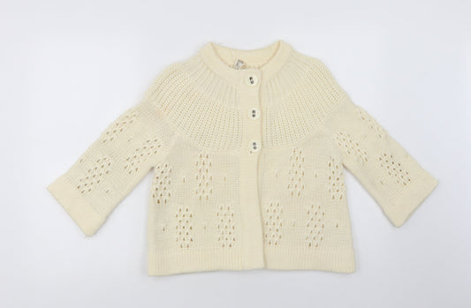 E-vie Womens Ivory Crew Neck  Acrylic Cardigan Jumper Size 14