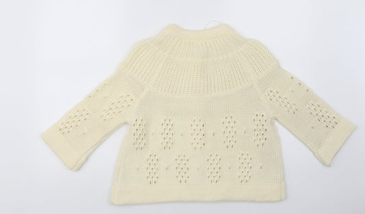 E-vie Womens Ivory Crew Neck  Acrylic Cardigan Jumper Size 14