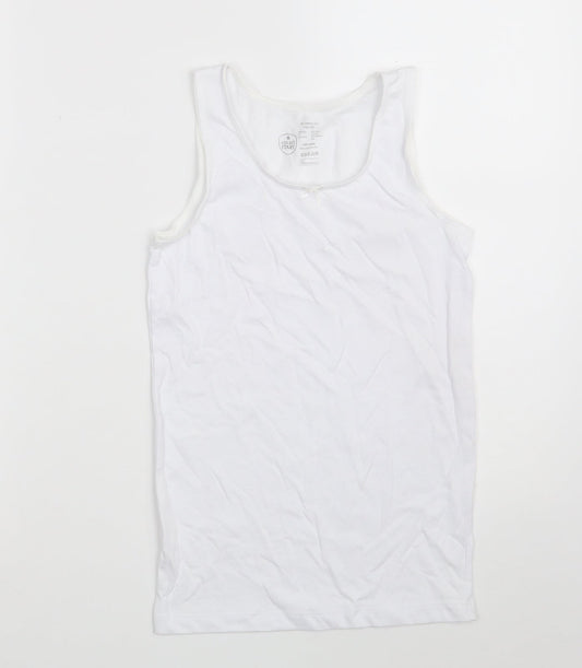 Preworn Girls White  100% Cotton Camisole Tank Size 8-9 Years Scoop Neck