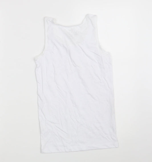 Preworn Girls White  100% Cotton Camisole Tank Size 8-9 Years Scoop Neck