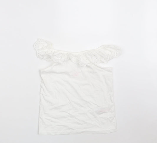 Primark Girls White Floral 100% Cotton Camisole T-Shirt Size 8-9 Years Boat Neck