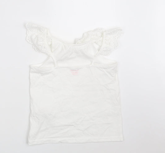 Primark Girls White Floral 100% Cotton Camisole T-Shirt Size 8-9 Years Boat Neck