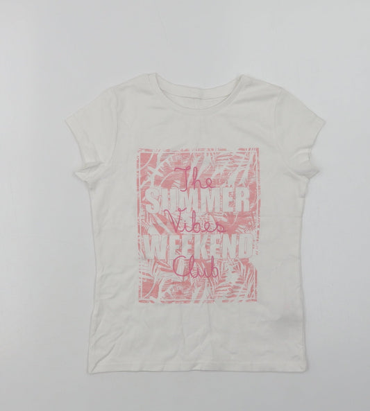 George Girls White  Cotton Basic T-Shirt Size 6-7 Years Crew Neck  - Summer Vibes