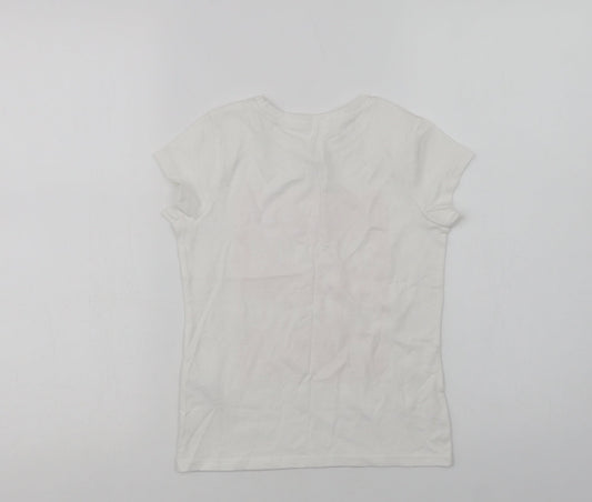 George Girls White  Cotton Basic T-Shirt Size 6-7 Years Crew Neck  - Summer Vibes