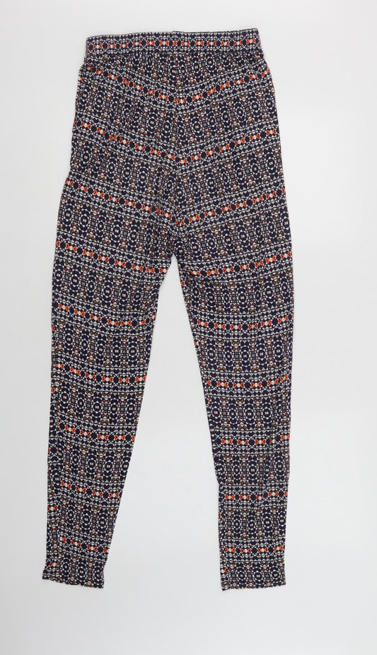 H&M Womens Blue Geometric Viscose Windbreaker Trousers Size S L30 in Regular