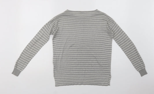 Pull & Bear Womens Grey Crew Neck Striped Acrylic Pullover Jumper Size S