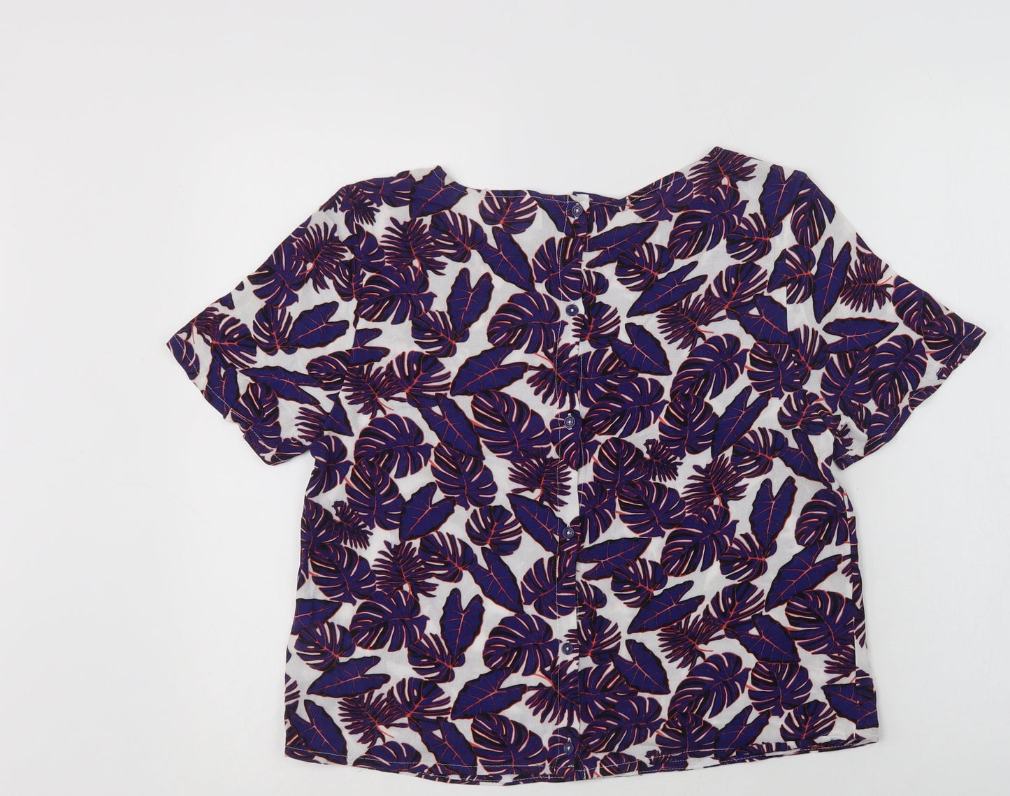 H&M Womens Purple Floral Viscose Basic Blouse Size 8 Crew Neck
