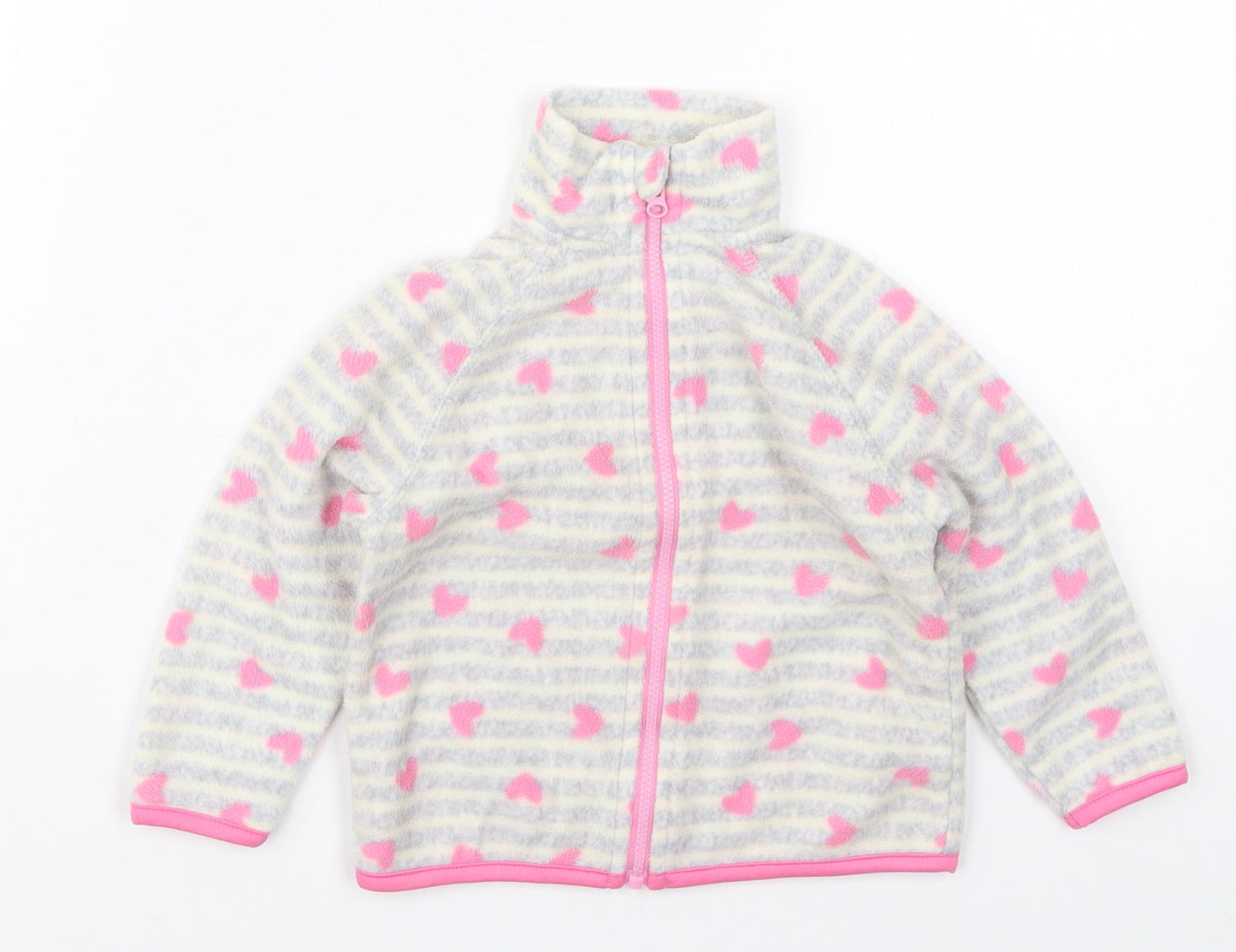Primark Girls Grey Striped  Jacket  Size 18-24 Months   Zip - Pink Hearts