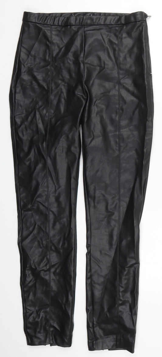Preworn Womens Black  Polyurethane Trousers  Size 28 in L27 in Regular Zip