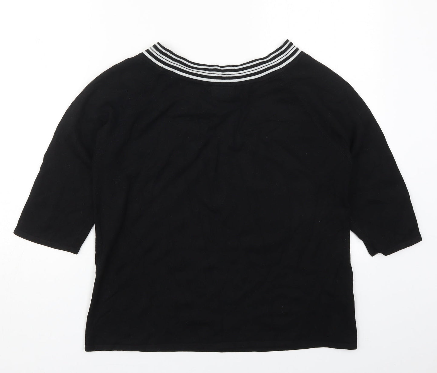 AMARANTO Womens Black Boat Neck Striped Viscose Pullover Jumper Size 18
